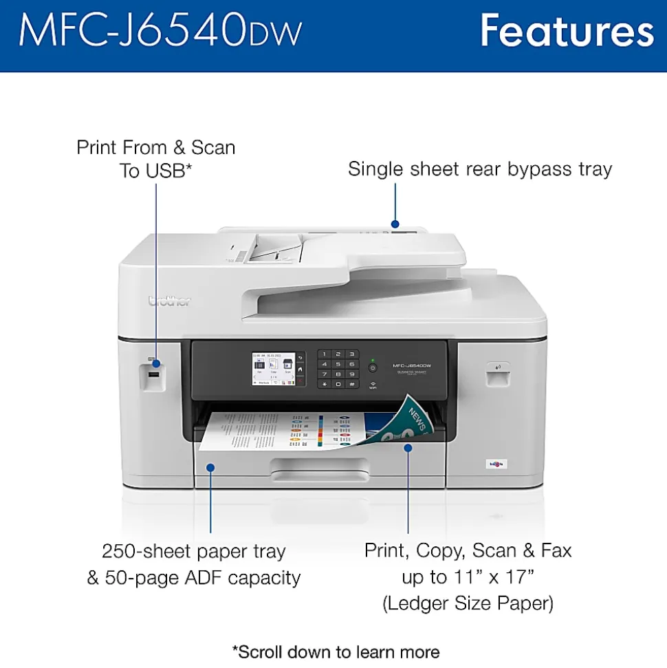 Brother MFC-J6540DW Wireless Inkjet Multifunction Color Printer