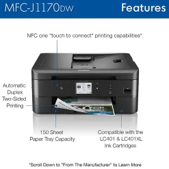 Brother MFC-J1170DW Wireless Inkjet All-In-One Color Printer With Refresh EZ Print Eligibility