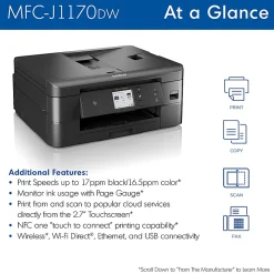 Brother MFC-J1170DW Wireless Inkjet All-In-One Color Printer With Refresh EZ Print Eligibility