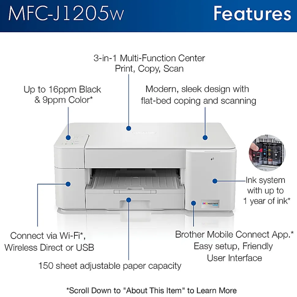 Brother MFC-J1205W INKvestment Wireless Multi-Function Color Inkjet Printer