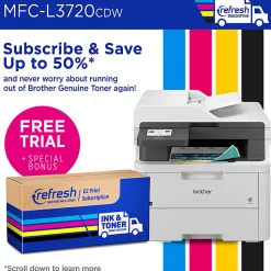 Brother MFC-L3720CDW Wireless Digital Color All-in-One Printer with Laser Quality Output and Refresh EZ Print Eligibility