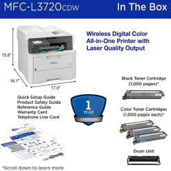 Brother MFC-L3720CDW Wireless Digital Color All-in-One Printer with Laser Quality Output and Refresh EZ Print Eligibility