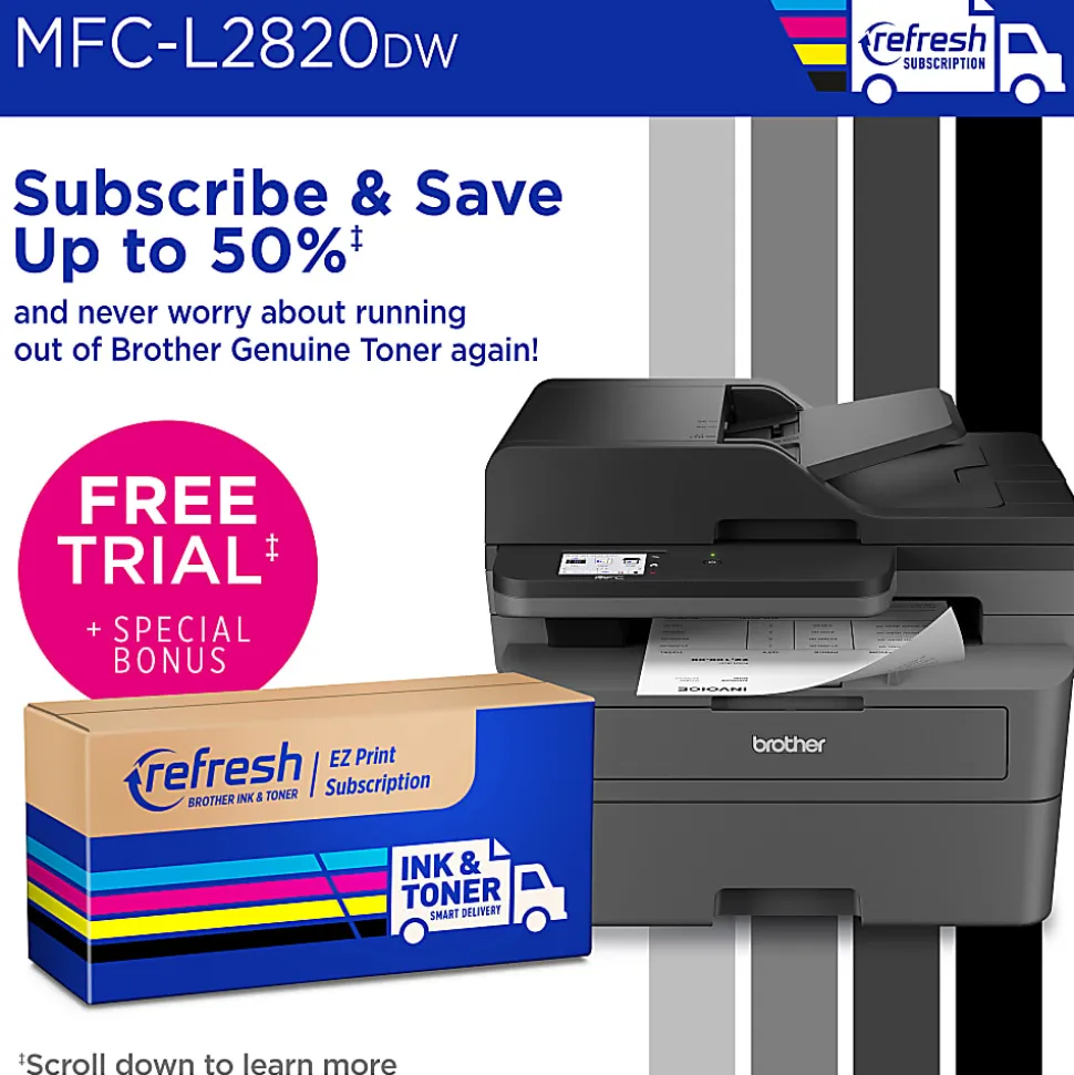Brother MFC-L2820DW Wireless Compact Monochrome All-in-One Laser Printer, Copy, Scan and Fax, Refresh EZ Print Eligibility