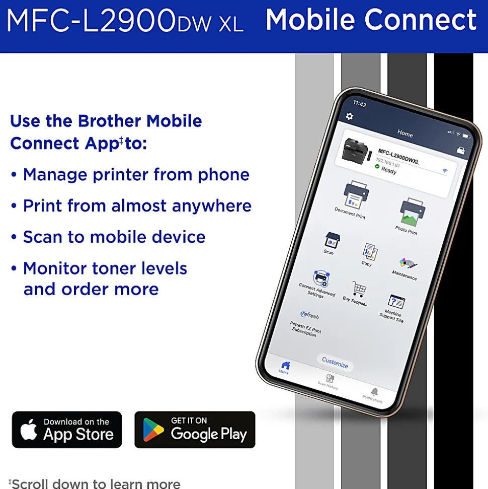 Brother MFC-L2900DW XL Wireless Compact Monochrome Laser Printer with Duplex, Mobile Printing