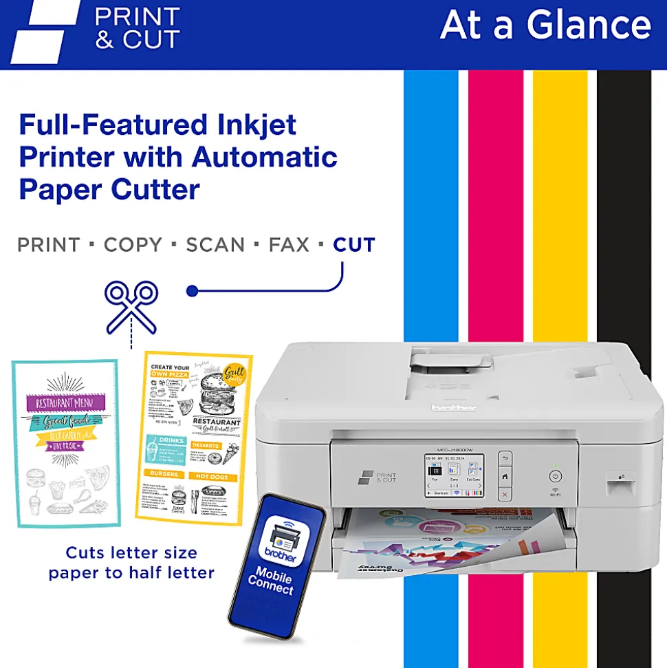 Brother Print & Cut MFC-J1800DW Wireless Inkjet Color All-in-One Printer With Automatic Paper Cutter And Refresh EZ Print Eligibility