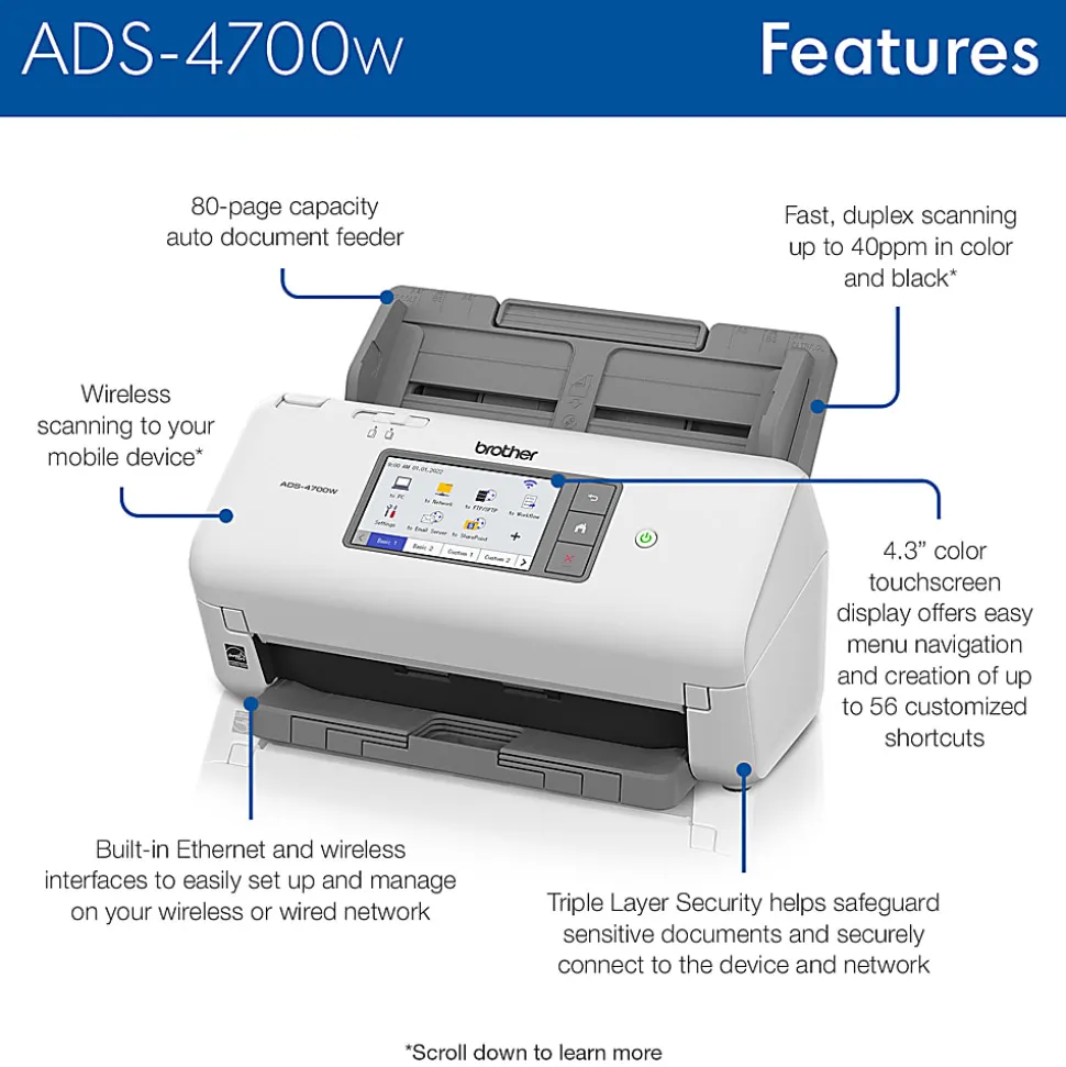 Brother Professional Wireless Desktop Scanner, ADS-4700W