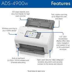 Brother Professional Wireless Desktop Scanner, ADS-4900W