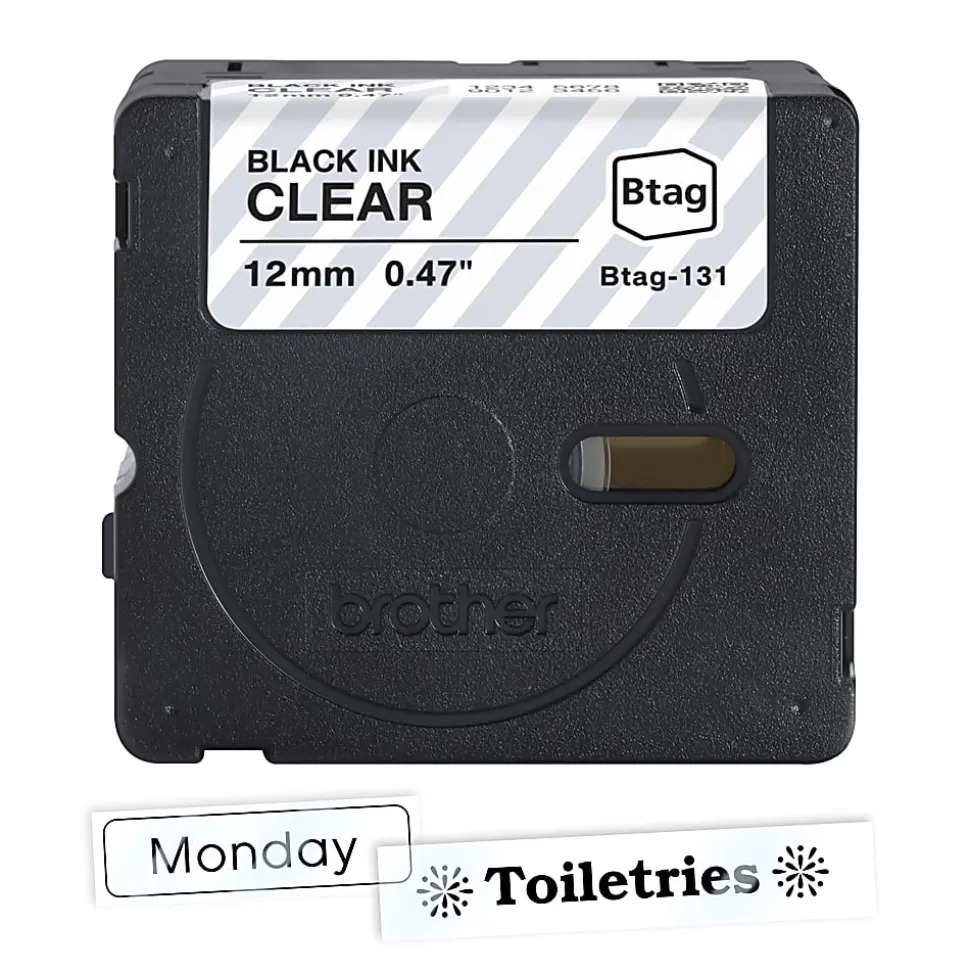 Brother P-touch Btag Black on Clear Label Tape (BTAG131), ~1/2 in x 13.1 ft (12 mm x 4 m)