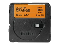 Brother P-touch Btag Black on Orange Label Tape (BTAGT31), ~1/2 in x 13.1 ft (12 mm x 4 m)