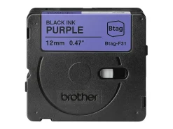 Brother P-touch Btag Black on Purple Label Tape (BTAGF31), ~1/2 in x 13.1 ft (12 mm x 4 m)