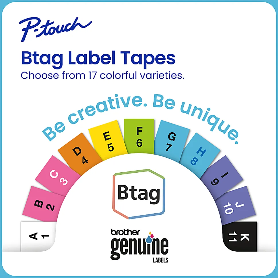 Brother P-touch Btag Black on White Label Tape (BTAG231), ~1/2 in x 13.1 ft (12 mm x 4 m)