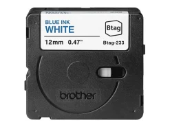 Brother P-touch Btag Blue on White Label Tape (BTAG233), ~1/2 in x 13.1 ft (12 mm x 4 m)