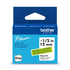 Brother P-touch Btag Label Tape, BTAGG31, 0.47 in by 13.1 ft, Black on Light Green