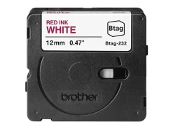 Brother P-touch Btag Red on White Label Tape (BTAG232), ~1/2 in x 13.1 ft (12 mm x 4 m)