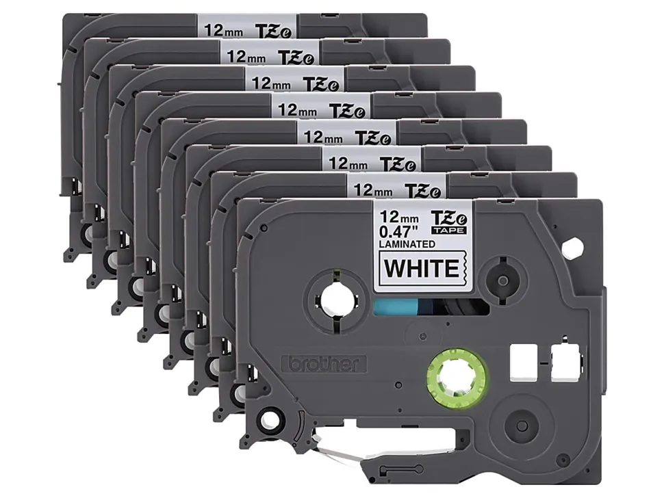 Brother P-Touch Label Maker Tape, Black/White, Pack Of 8 Rolls