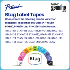 Brother P-touch Personal Connected Label Maker (PT-N25BT), Prints on P-touch Btag ~½” (12mm) Label Tapes