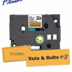 Brother P-Touch TZeB51, Laminated, ~1in x 16.4ft (24mm x 5m), Black on Fluorescent Orange Label Tape