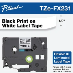 Brother P-touch TZe-FX231 Laminated Flexible ID Label Maker Tape, 1/2