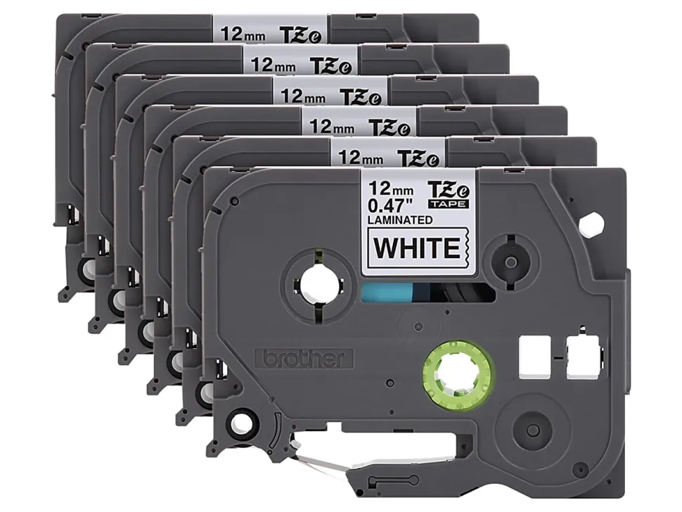 Brother P-Touch TZe-231 Label Tape, 1/2" x 26-1/4', White/Black, Pack Of 6 Rolls