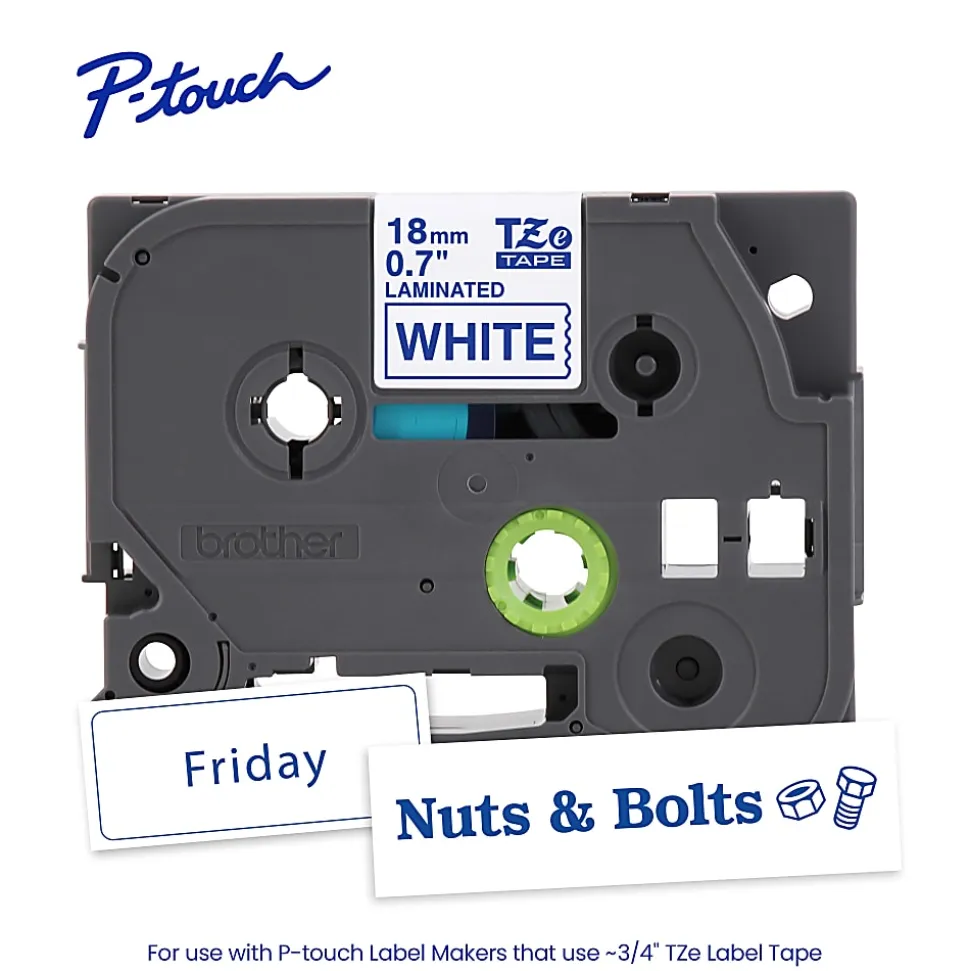 Brother P-touch TZe-243, Laminated, 3/4" x 26.2 ft (18mm x 8m), Blue on White Label Tape