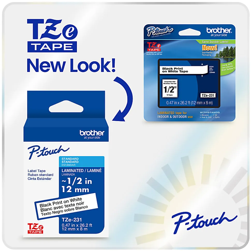 Brother P-Touch TZe355, Laminated, ~1in x 26.2ft (24mm x 8m), White on Black Label Tape