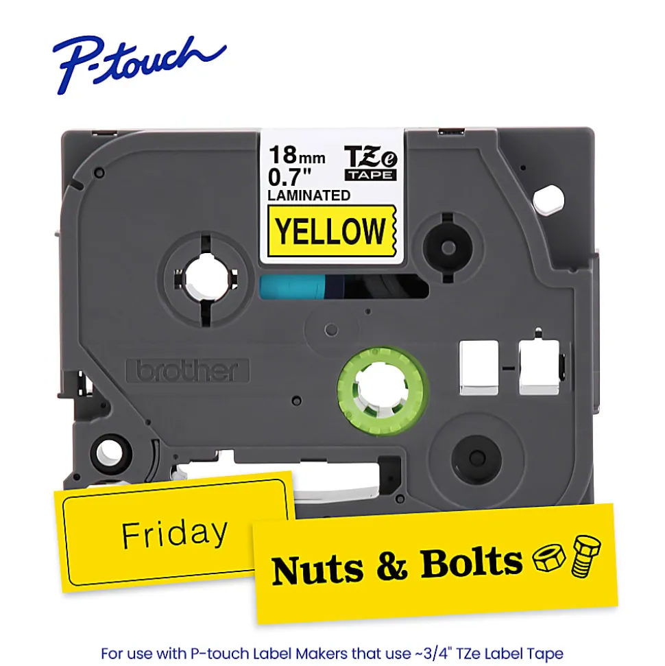 Brother P-touch TZe641, Laminated, ~3/4" x 26.2 ft (18mm x 8m), Black on Yellow Label Tape