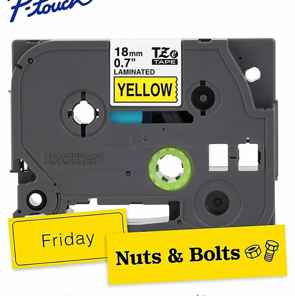 Brother P-touch TZe641, Laminated, ~3/4" x 26.2 ft (18mm x 8m), Black on Yellow Label Tape