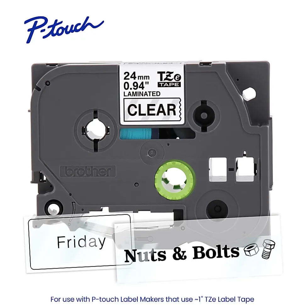 Brother P-touch TZe151, Laminated, 1" x 26.2 ft (24mm x 8m), Black on Clear Label Tape