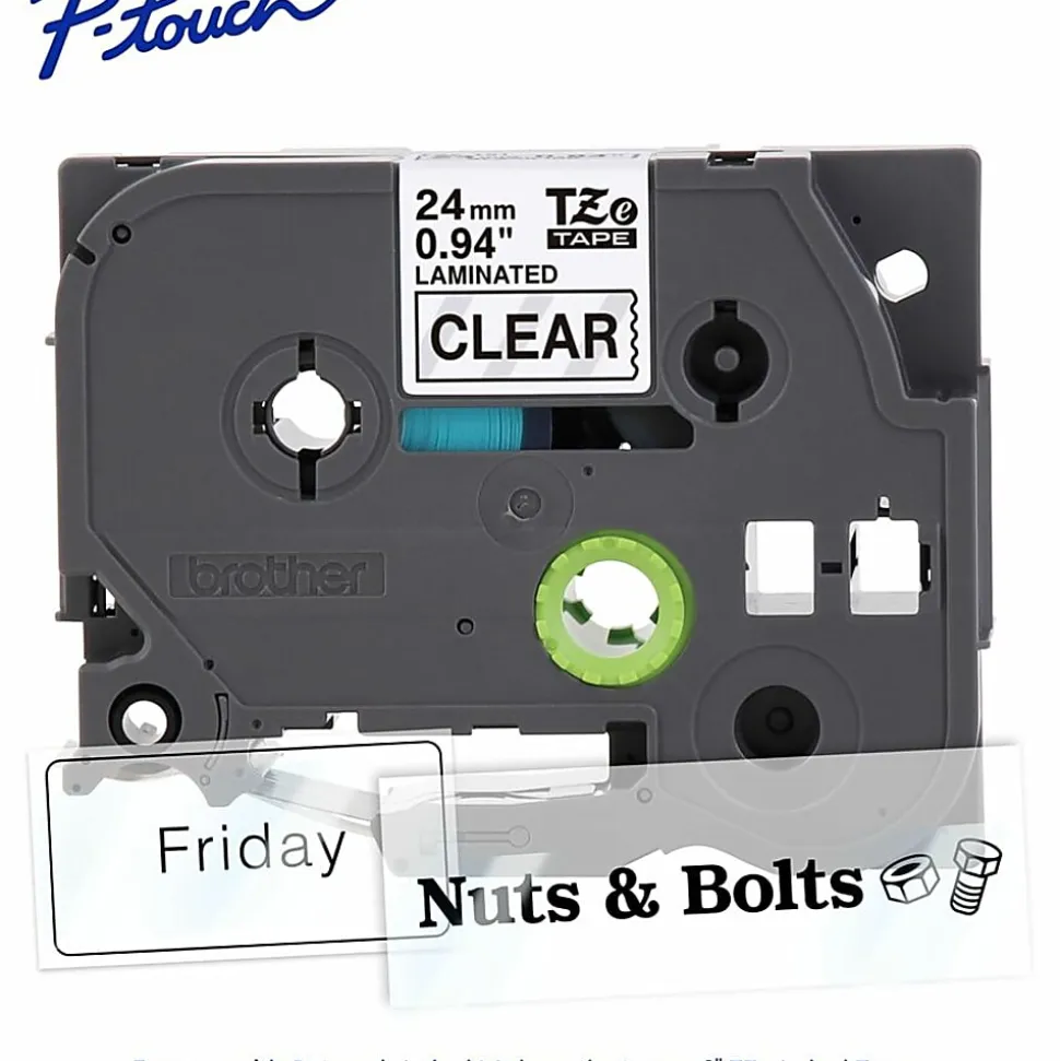 Brother P-touch TZe151, Laminated, 1" x 26.2 ft (24mm x 8m), Black on Clear Label Tape