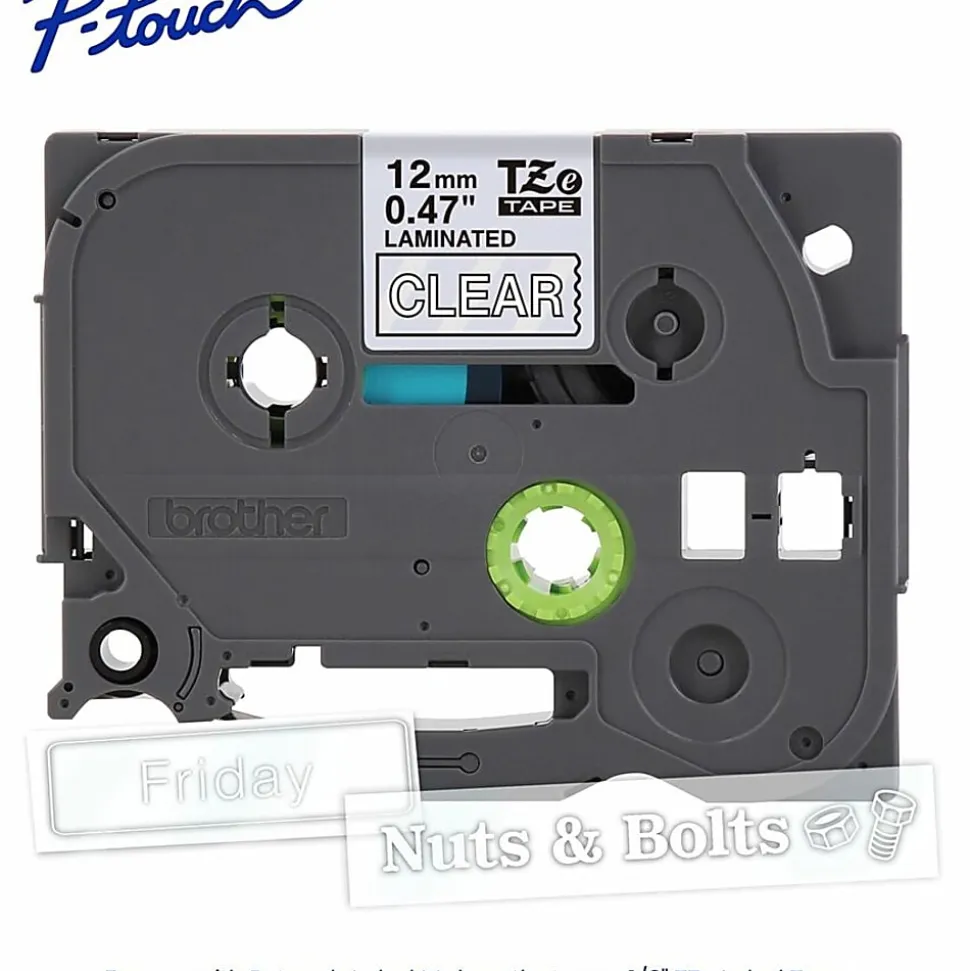Brother P-touch TZe135, Laminated, 1/2" x 26.2 ft (12mm x 8m), White on Clear Label Tape