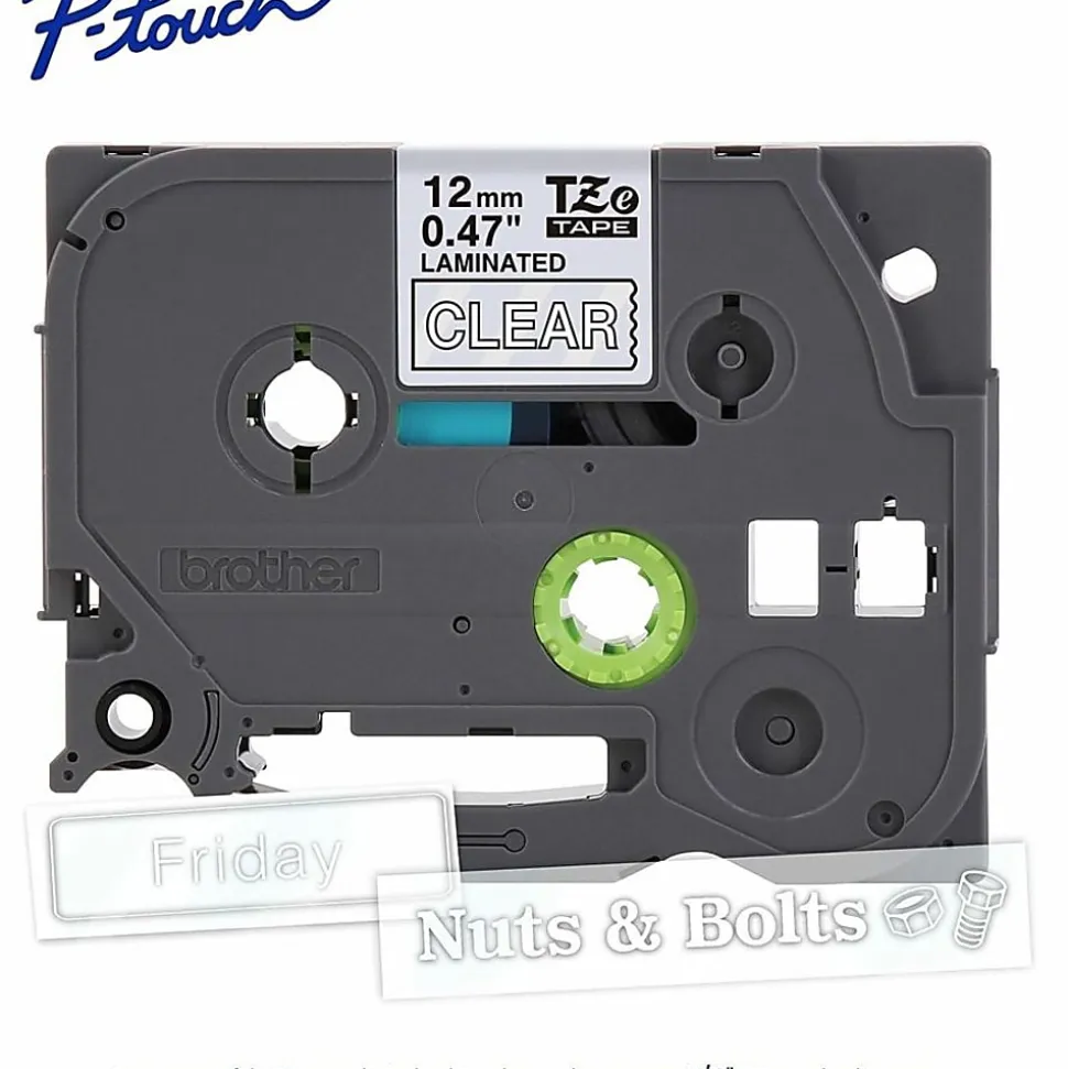 Brother P-touch TZe135, Laminated, 1/2" x 26.2 ft (12mm x 8m), White on Clear Label Tape