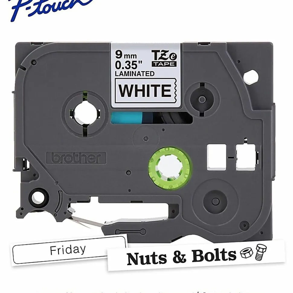 Brother P-touch TZe221, Laminated, 3/8" x 26.2 ft (9mm x 8m), Black on White Label Tape
