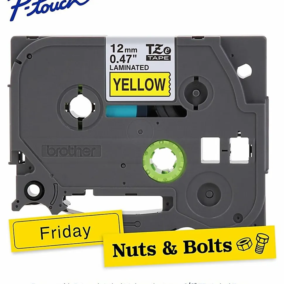Brother P-touch TZe631, Laminated, 1/2" x 26.2 ft (12mm x 8m), Black on Yellow Label Tape