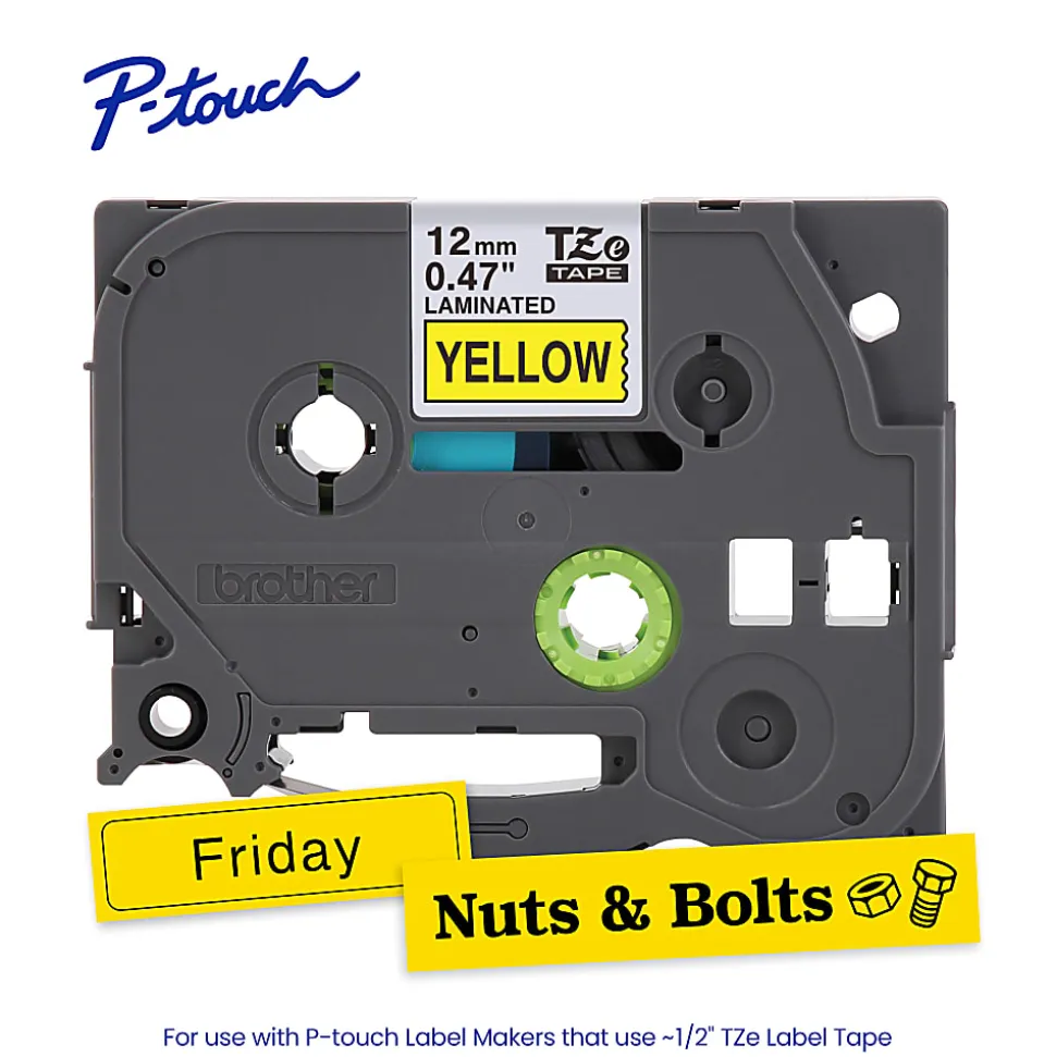 Brother P-touch TZe631, Laminated, 1/2" x 26.2 ft (12mm x 8m), Black on Yellow Label Tape