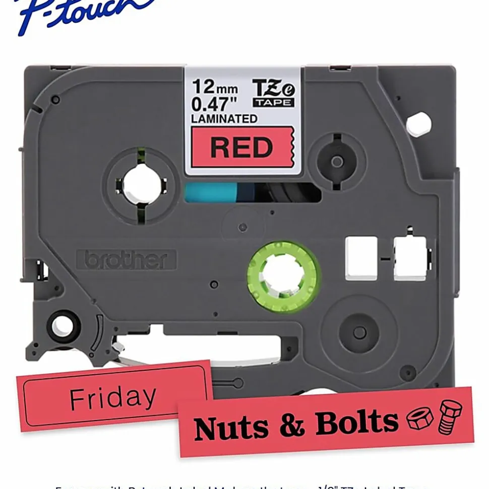 Brother P-touch TZe232, Laminated, 1/2" x 26.2 ft (12mm x 8m), Red on White Label Tape