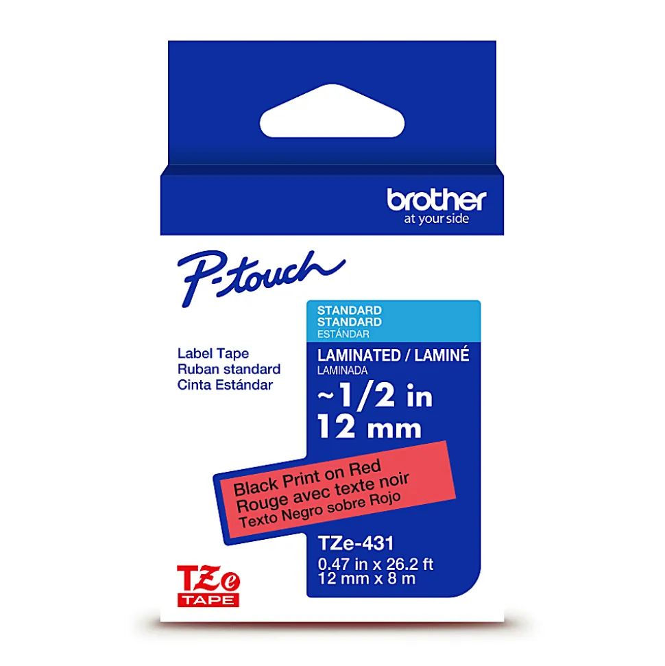 Brother P-touch TZe232, Laminated, 1/2" x 26.2 ft (12mm x 8m), Red on White Label Tape