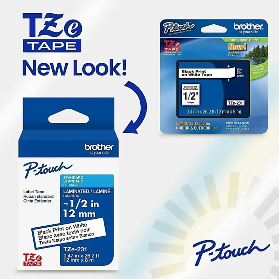 Brother P-touch TZe315, Laminated, ~1/4 in (6mm) x 26.2 ft (8m), White on Black Label Tape