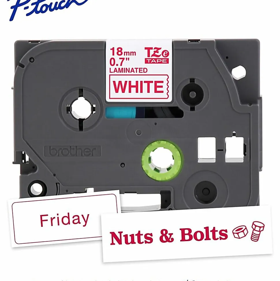 Brother P-touch TZe242, Laminated, 3/4" x 26.2 ft (18mm x 8m), Red on White Label Tape