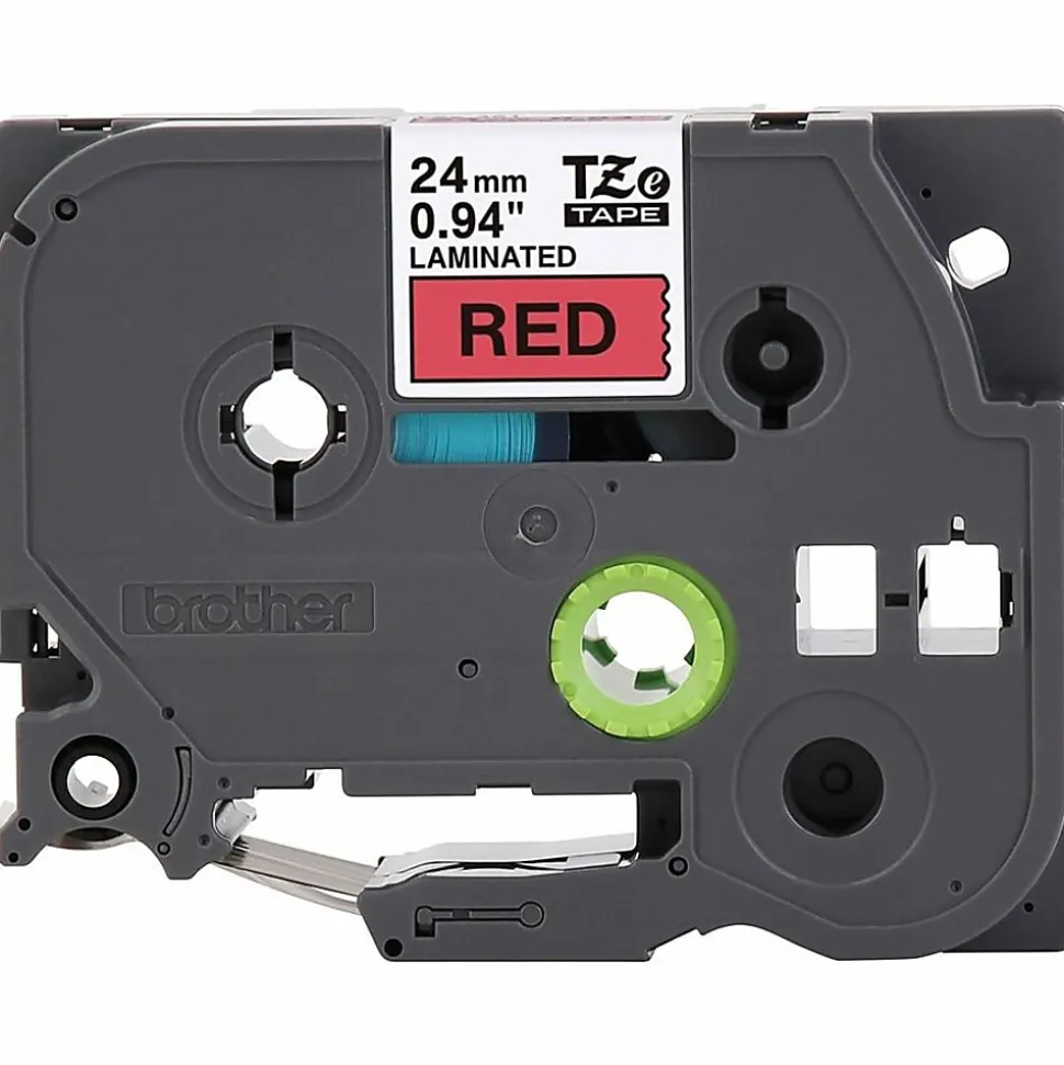 Brother P-touch TZe451, Laminated, ~1" x 26.2 ft (24mm x 8m), Black on Red Label Tape