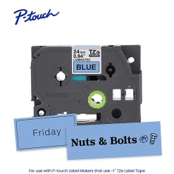 Brother P-Touch TZe551, Laminated, ~1in x 26.2ft (24mm x 8m), Black on Blue Label Tape