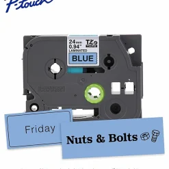 Brother P-Touch TZe551, Laminated, ~1in x 26.2ft (24mm x 8m), Black on Blue Label Tape