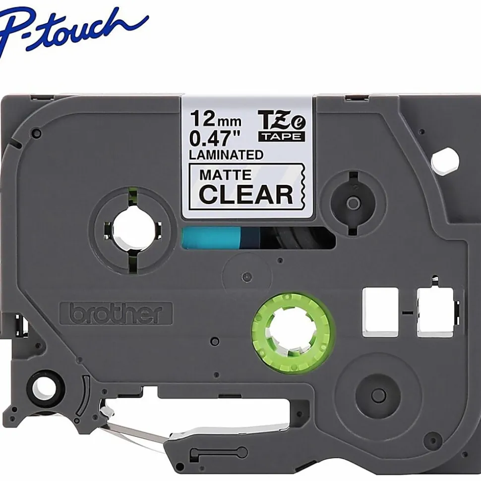 Brother P-touch TZeM31, Premium Matte Laminated, ~1/2in x 26.2ft (12mmx 8m), Black on Clear Label Tape