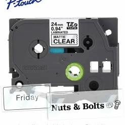 Brother P-touch TZeM51, Premium Matte Laminated, ~1in x 26.2ft (24mm x 8m), Black on Clear Label Tape