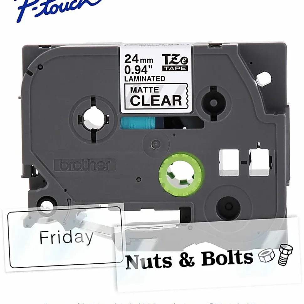 Brother P-touch TZeM51, Premium Matte Laminated, ~1in x 26.2ft (24mm x 8m), Black on Clear Label Tape