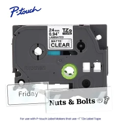 Brother P-touch TZeM51, Premium Matte Laminated, ~1in x 26.2ft (24mm x 8m), Black on Clear Label Tape