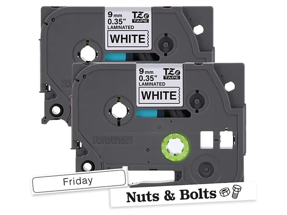 Brother P-touch TZe2212PK Laminated, 3/8" x 26.2 ft (9mm x 8m), Black on White Label Tape, 2 pack