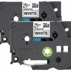 Brother P-touch TZe2412PK, Laminated, ~0.7 in x 26.2 ft (18mm x 8m), Black on White Label Tape, 2 pack