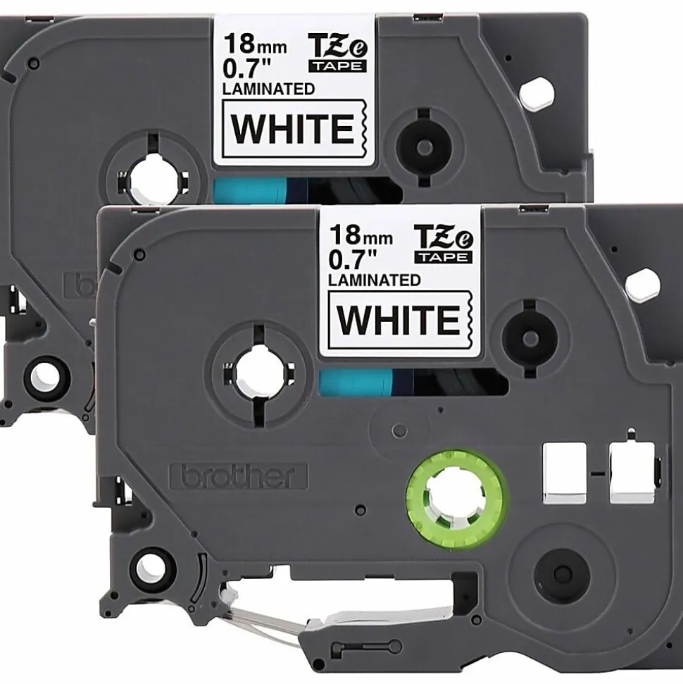 Brother P-touch TZe2412PK, Laminated, ~0.7 in x 26.2 ft (18mm x 8m), Black on White Label Tape, 2 pack