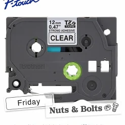 Brother P-Touch TZeS131, Strong Adhesive Laminated, ~1/2in x 26.2ft (12mm x 8m), Black on Clear Label Tape