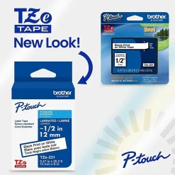 Brother P-Touch TZeS241, Strong Adhesive, Laminated, 0.7 in x 26.2 ft (18mm x 8m), Black on White Label Tape